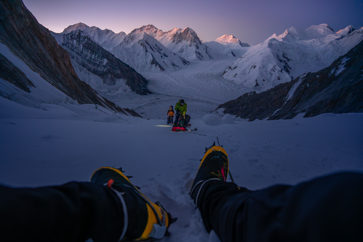 View down to the big glaciers shortly before sunrise