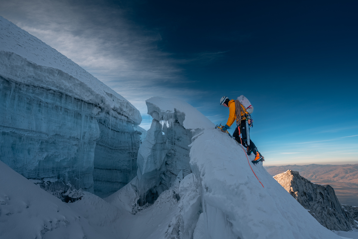 Climbing around a huge crevasse