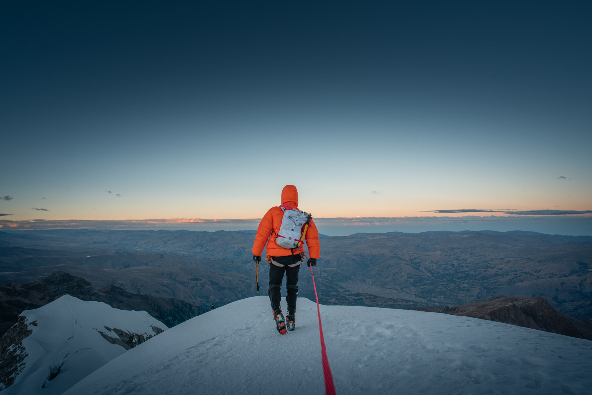 Descending from the summit of Vallunaraju