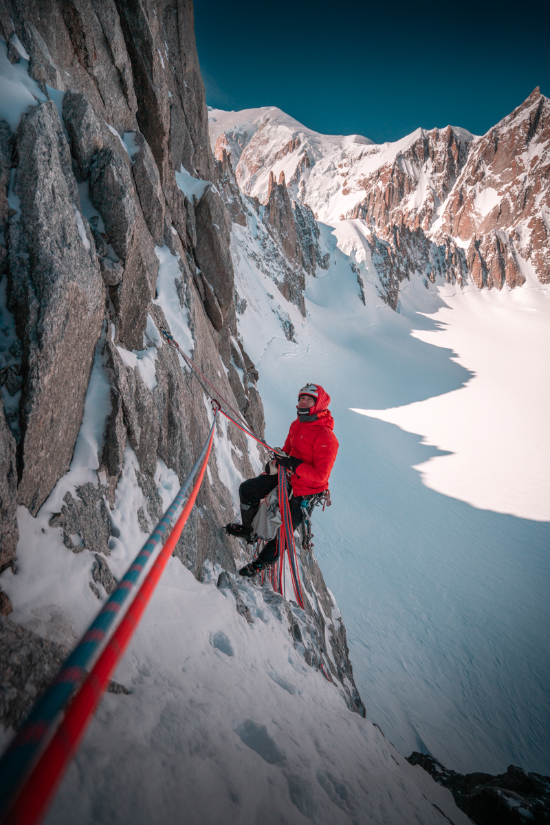 Belay in the Couloir Rebuffat at Tour Ronde