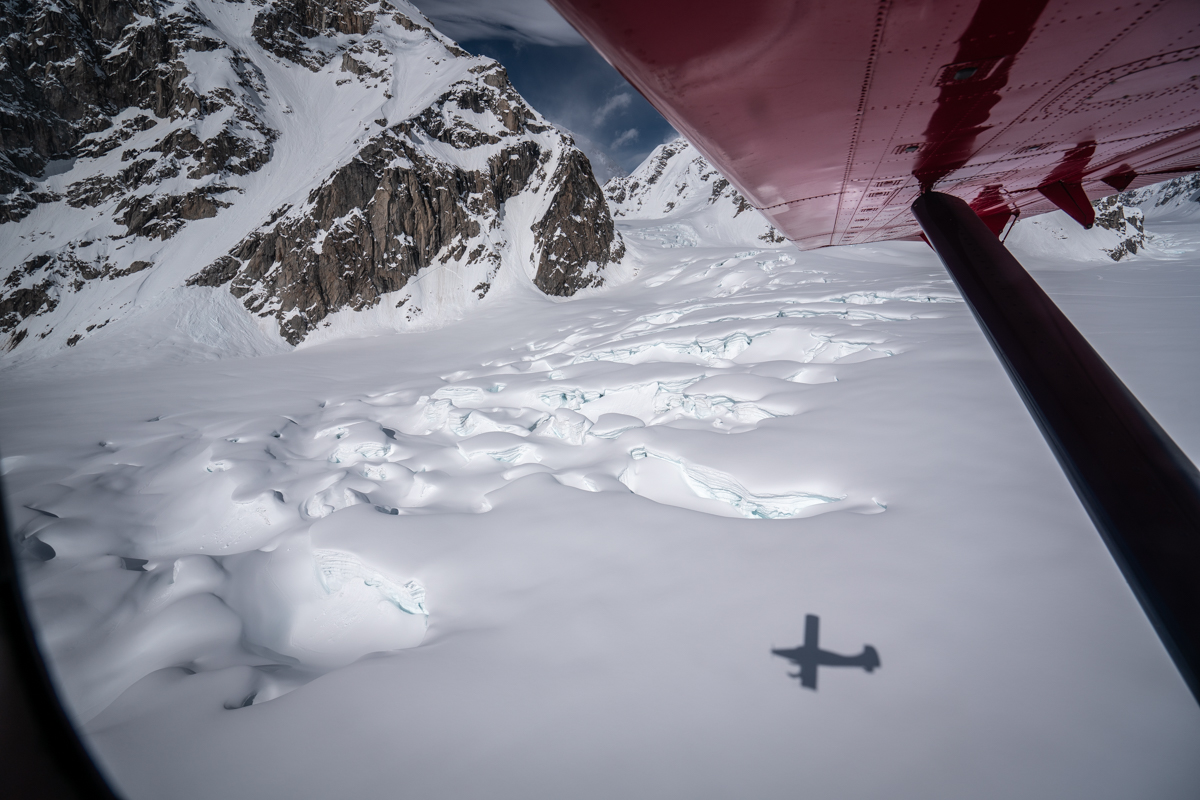 About to land on the glacier