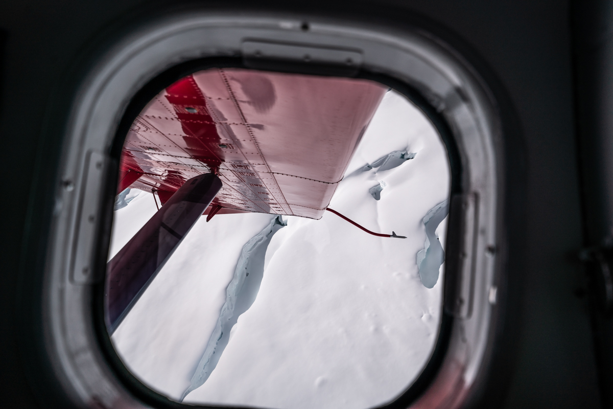 Crevasses below the plane