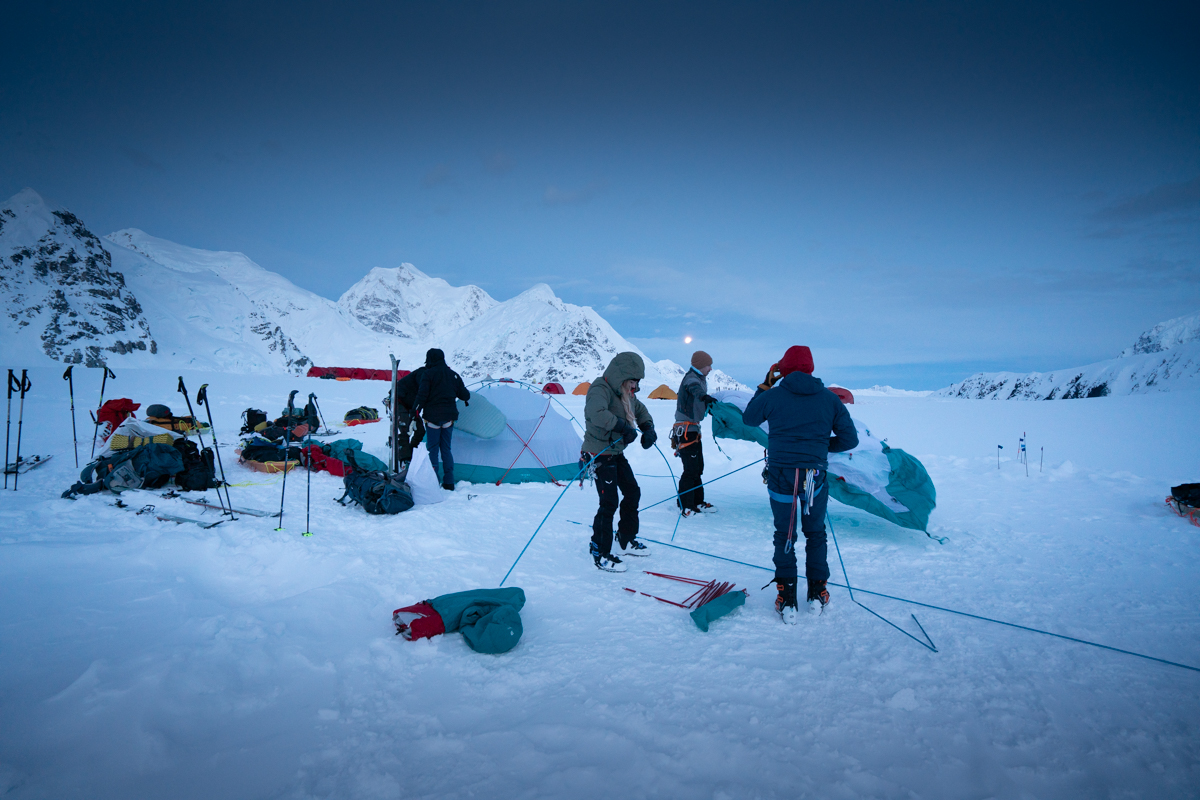 Setting up camp in freezing temperatures