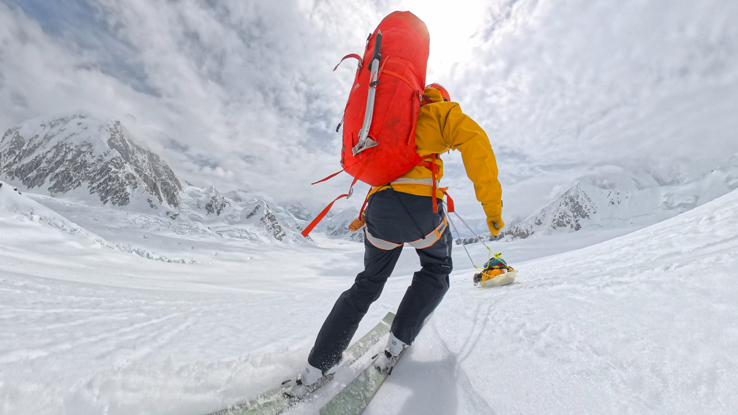 Skiing down the Kahiltna Glacier