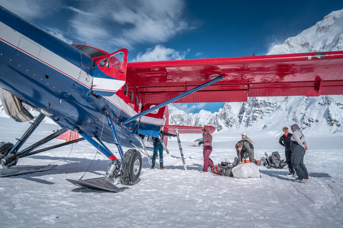 Unloading the plane at Denali Base Camp